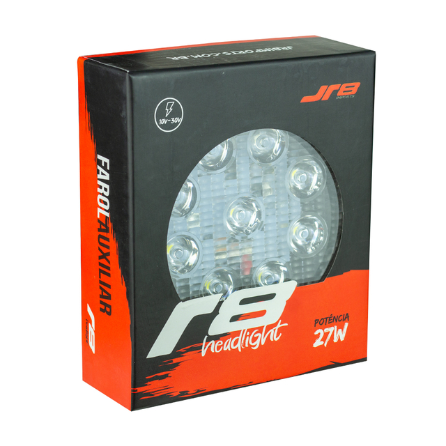 Farol Auxiliar Redondo Fg01-27w-r R8 9 Led - Jr8 Farol Auxiliar Redondo Fg01-27w-r R8 9 Led - Jr8