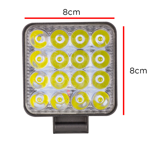 Mini Farol Auxiliar Quadrado 48w R8 com 16 Leds - Jr8 Mini Farol Auxiliar Quadrado 48w R8 com 16 Leds - Jr8