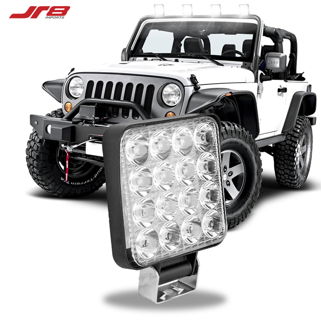 Mini Farol Auxiliar Quadrado 48w R8 com 16 Leds - Jr8 Mini Farol Auxiliar Quadrado 48w R8 com 16 Leds - Jr8