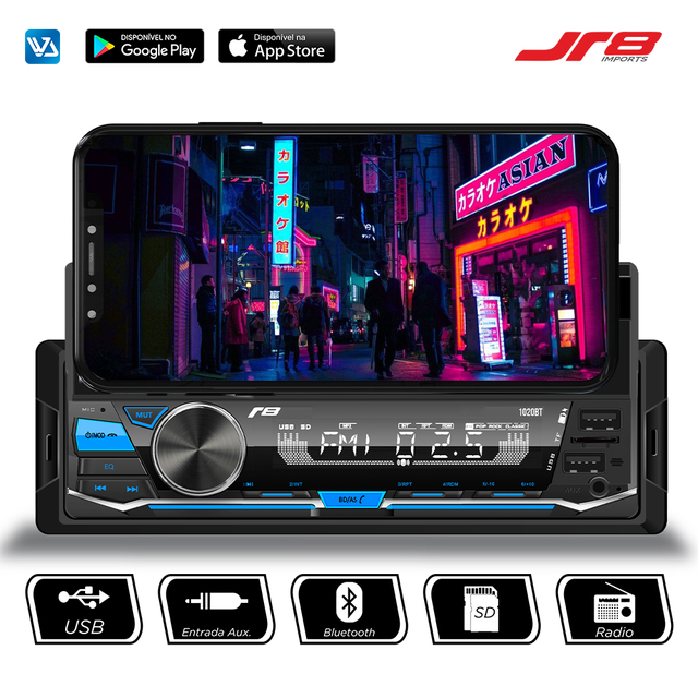 Rádio Automotivo Bluetooth USB C/Suporte Celular JR8 Rádio Automotivo Bluetooth USB C/Suporte Celular JR8