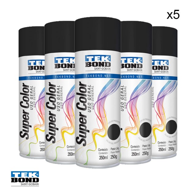 Kit 5 Tintas Spray Preto Fosco Tek Bond 350 Ml Supercolor Kit 5 Tintas Spray Preto Fosco Tek Bond 350 Ml Supercolor